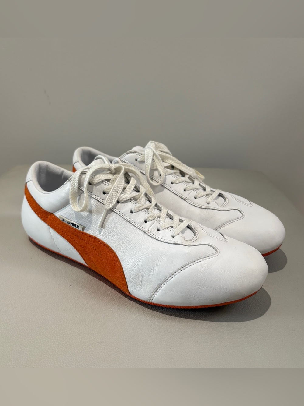 Jil Sander Puma Limited Collab Size 12 White and Orange Low Sneakers Leather EUC
